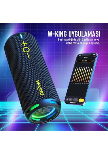 W-kıng D320 Bluetooth Hoparlör, 40w 360 Surround Boombox, 24 Saate Varan Çalma Süresi, Ip67, Kablos