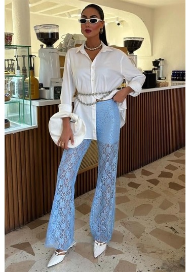 Munn Collection İçi Astarlı Dantel Pantolon 0081 Mavi