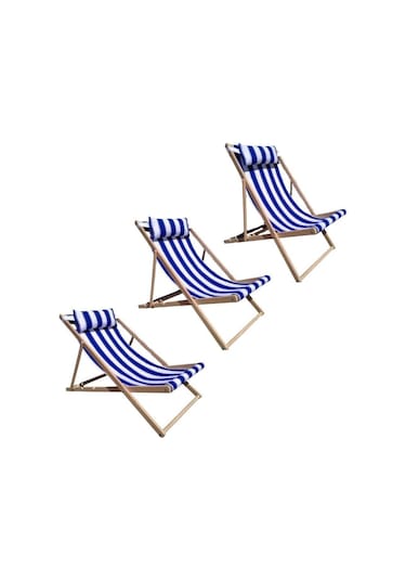 Prado Holiday Ahşap Şezlong, Bahçe Balkon Plaj Şezlongu Mavi