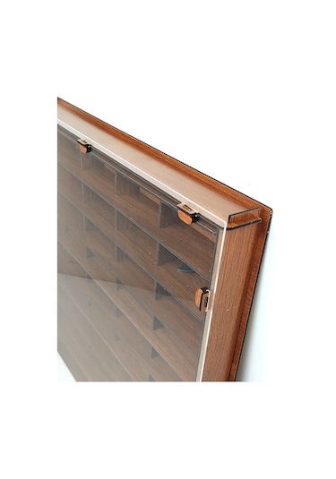 Ceviz Şeffaf Kapaklı Ahşap Hobi Araba Rafı