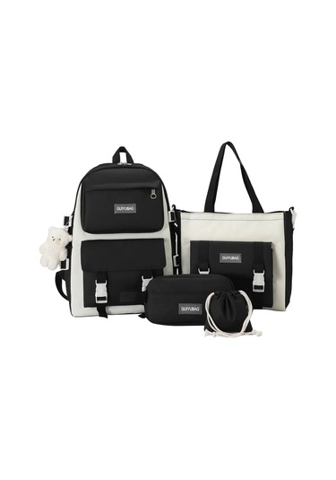 Fengdong 5 Adet/takım Öğrenci Okul Çantası Siyah Beyaz Moda Okul Açık Vizon