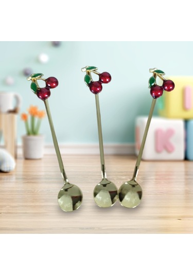 6 Adet Kirazlı Çay Kaşığı Seti Dekoratif Çay Kaşığı Seti