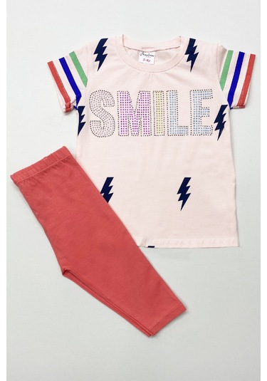 Kız Çocuk Kapri Taytlı Takım Harf Baskılı A61 Yavruağzı