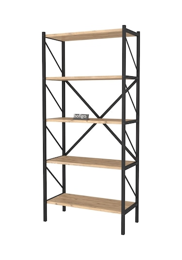 Dekoratif 5 Raflı Kitaplık Metal Kitaplık Çam