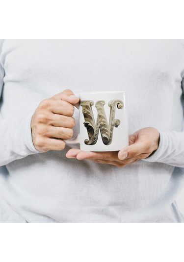 W Harfi Bardak, Monogram 330 Ml Barok Oymalı Görünüm Beyaz