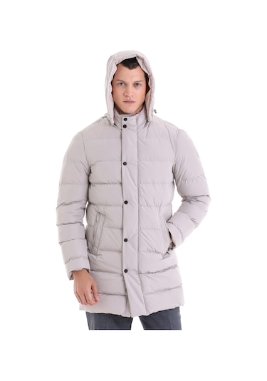 Hatemoğlu Taş Slim Fit Hakim Yaka Kapüşonlu Kaban Taş