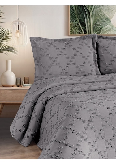 Bella 3 Parça Çift Kişilik Pike Takımı Gri 240 X 260 Cm Gri