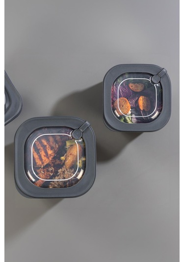 Kare 3 Parça Vakumlu Sızdırmaz Hava Almaz Saklama Kabı Seti Füme 1800/1100/600 Ml Füme