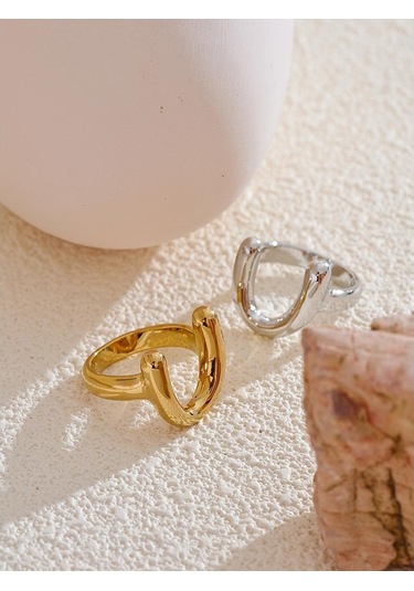 Gümüş Eetit 316l Paslanmaz Çelik Metal U Şeklinde Parmak Yüzük Kadınlar İçin Su Geçirmez Minimalist Doku Trendy Charm Takı Aksesuarları