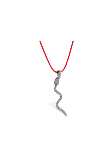 925 Ayar Gümüş Kırmızı İp Yılan Tasarım Kadın Choker Kolye Gümüş