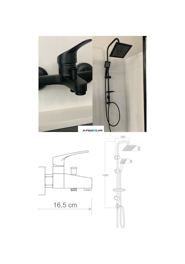 Armour Armatür Banyo Batarya Seti 2'li Siyah Siyah