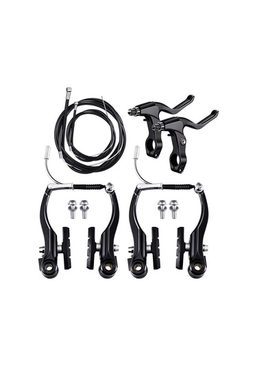 Yifomall Bisiklet V-fren Seti: Tam Alüminyum Siyah Fren Kolu + V-fren + Fren Kablosu - Yol Bisikleti İçin Tam Set