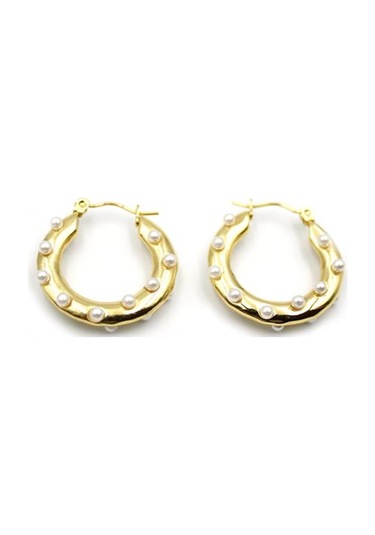 İncili Halka Çelik Küpe - Altın Altın