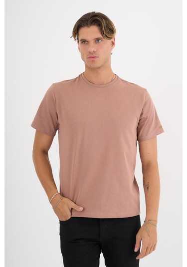 Erkek Kahverengi %100 Pamuklu Standart Kalıp T-shirt Siyah