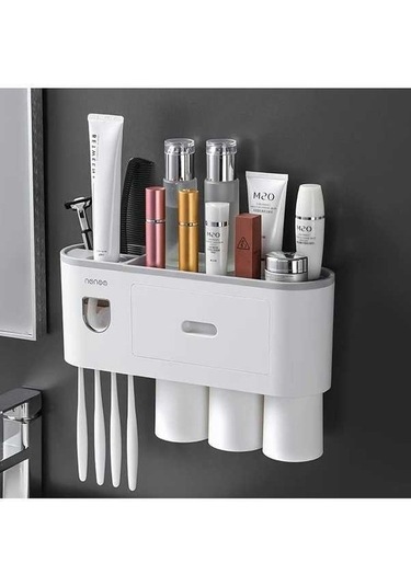 Fastbuy Şeffaf Duvara Monte Diş Fırçası Tutucu Seti - 3 Bardak, Gri Gri