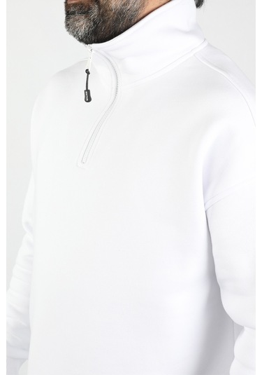 Unisex Balıkçı Yaka Beyaz Sweatshirt Beyaz