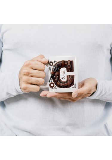 C Harfi Kovboy Temalı Bardak 330 Ml İsim / Harf Kişiye Özel Hediye - Vahşi Batı Konsept Beyaz