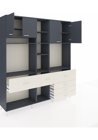 Hyperion Dolap 11 Raflı 6 Çekmeceli 4 Kapaklı 220x44x243 Antrasit-antrasit/aytaşı Antrasıt/aytası