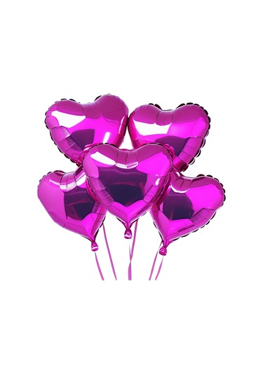 5 Adet 18 İnç 45 Cm Kalp Folyo Balon Fuşya PEMBE
