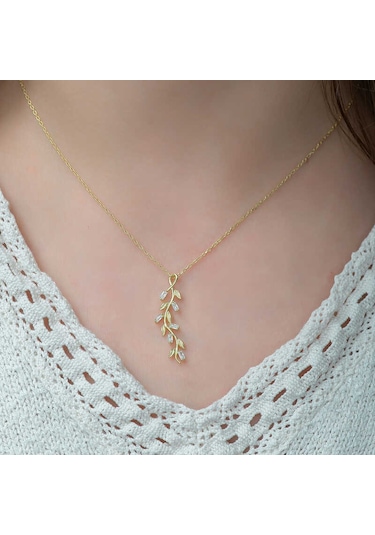 925 Ayar Gümüş Gold Sarmaşık Kadın Gümüş Kolye Gri