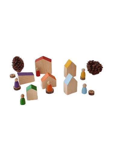 Waldorf Ahşap Ev Ve 6'lı Peg Bebek Set