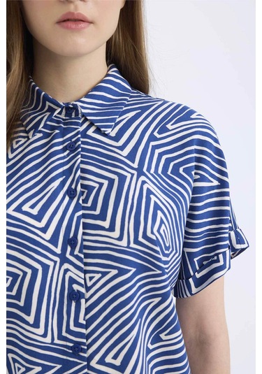 Defacto Regular Fit Desenli Kısa Kollu Gömlek C9621ax25spbe331 Mavi