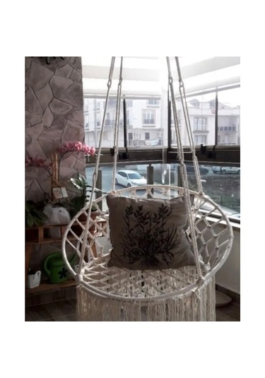 Makrome Salıncak Bahçe Balkon Salıncağı 2060 Beyaz