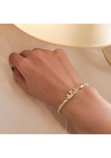 Archin Ş Harfine Özel Taç Motifli 14 Ayar Altın Plakalı Hasır Kordonlu Hediye Bileklik-461harf Ş