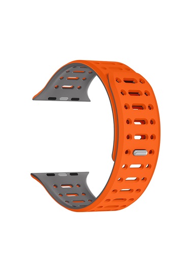 Ariatech Watch Ultra 49mm Uyumlu Krd-124 Silikon Kordon Strap Kayış-turuncu-gri