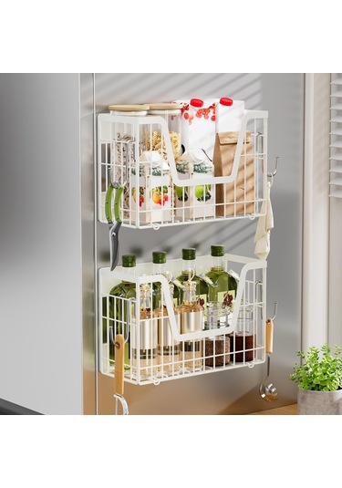 Suntek Buzdolabı Yan Rafı Manyetik Dolap Ev Eşyaları İçin Beyaz