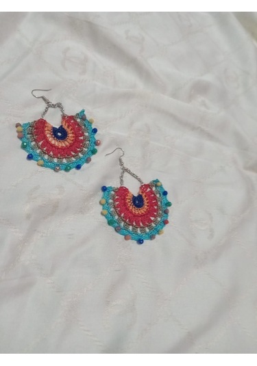 El İşi Örgü Küpe Çok Renkli