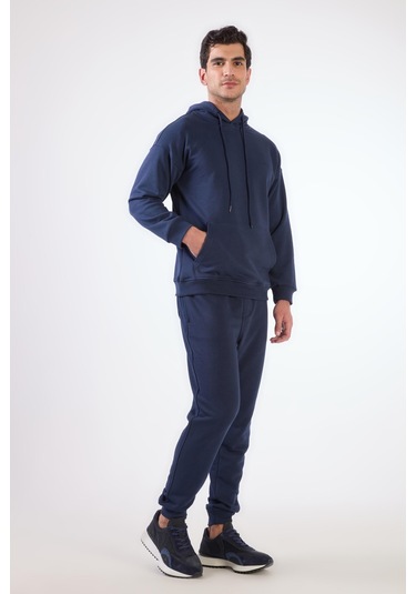 Dufy Lacivert Kapüşonlu Kanguru Cepli Regular Fit Erkek Sweatshirt Lacivert