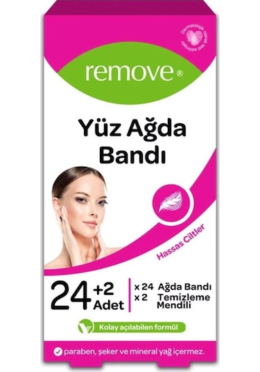 Remove Hassas Ciltler için Yüz Ağda Bandı 24'lü + Temizleme Mendili 2'li