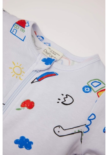 DeFacto Erkek Bebek Yenidoğan Dinazor Baskılı Uzun Kollu Fermuarlı Tulum D8324A5NSBE216 Mavi