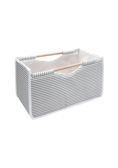 Gri Çizgili Modern ve Şık Tahta Saplı Masa Üstü Düzenleyici Kutu