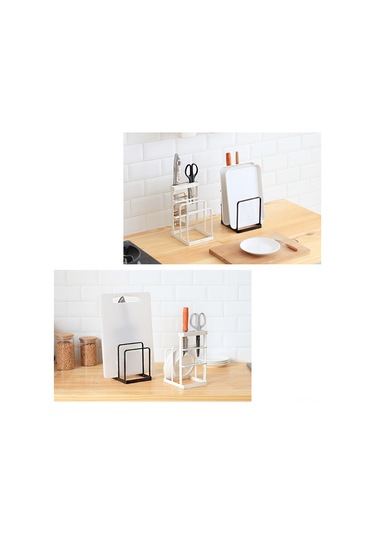 Teltree Bıçak Ve Kapak Tutuculu Mutfak Organizatörü - Kesme Tahtası Askılı Demir Raf 14x12x21cm Beyaz