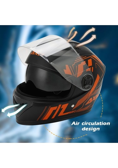 Pazly Tam Yüz Motosiklet Kaskı - Abs, Çift Vizör, Boyun Atkı, Toz Torbası, Kırmızı/mavi/turuncu, 550-620 Mm