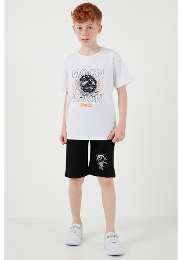 Lela Pamuklu Regular Fit Bisiklet Yaka Şortlu Alt-Üst Erkek Çocuk Takım 6212008 Beyaz