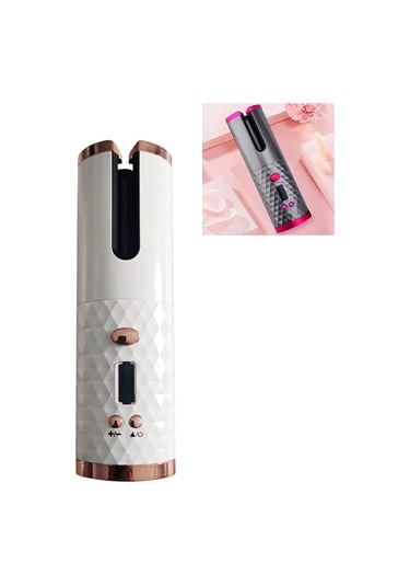 Sones Usb Şarjlı Otomatik Saç Kıvırıcı Taşınabilir Mini Kablosuz Çok Fonksiyonlu Lcd Ekranlı Kıvırma Makinesi Beyaz