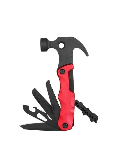 Çok İşlevli Hayat Kurtarma Pençe Çekiç Araba Hayatta Kalma Araçları Katlanabilir Dış Mekan Alet Çekiç Kırmızı