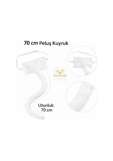 Mey İthalat Beyaz Peluş Kuyruk Şekil Verilebilir 70 Cm