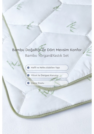 Yataş Bambu Çift Kişilik Yorgan - Yastık Set Beyaz