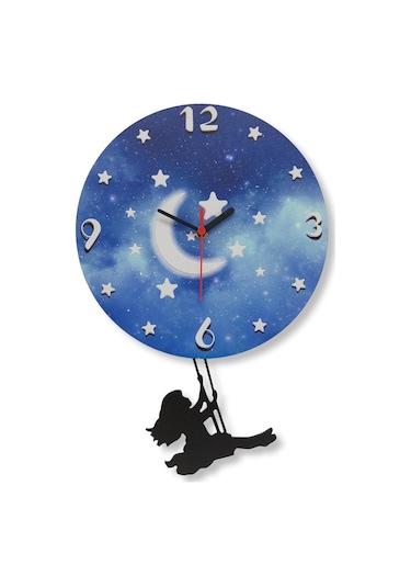Cajuart Gece Salıncaklı Kız Sallanan Ahşap Sarkaçlı Duvar Saati