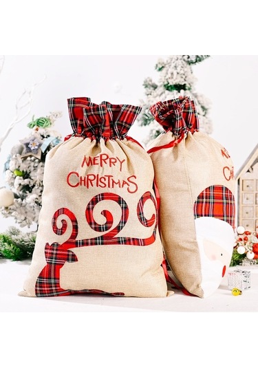 Fortunelane Noel Hediyesi: Kırmızı Kumaş Santa Desenli 55x38cm Çantacı - Çok Renkli, 1 Adet/ Çok Renkli