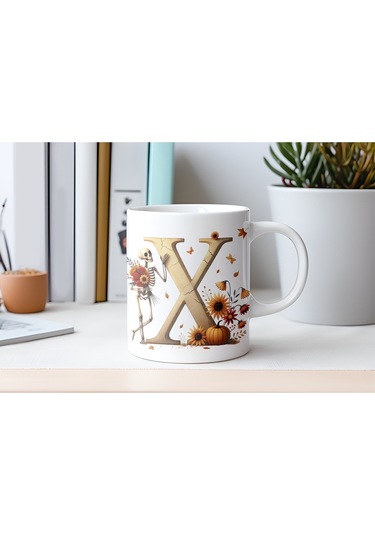 X Harfi Pembe Kareli Kalpli Göz Emojili Kupa Bardak Eğlenceli Kareli Tasarım Kahve Çay Kupası Beyaz