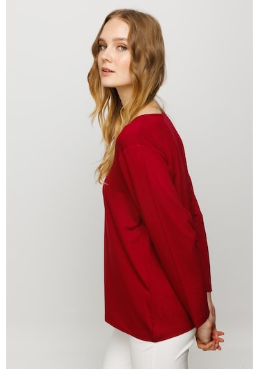 Kadın Sıfır Yaka Basic Penye Bluz Bordo bordo