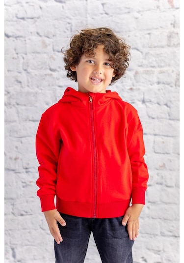 Zeyland Unisex Çocuk Basic Kapüşonlu Ceket - Kırmızı Kırmızı