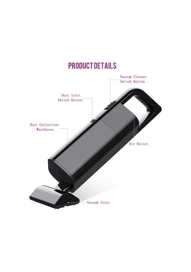 Tongxida Araba Kablosuz 120w El Güçlü Süpürge, Siyah, Hızlı Temizlik