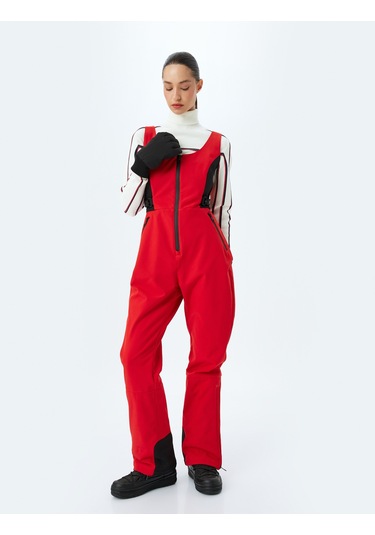 Koton İçi Polarlı Su Geçirmez Önden Fermuarlı Kayak Tulumu Kırmızı 5wak00204ew Kırmızı