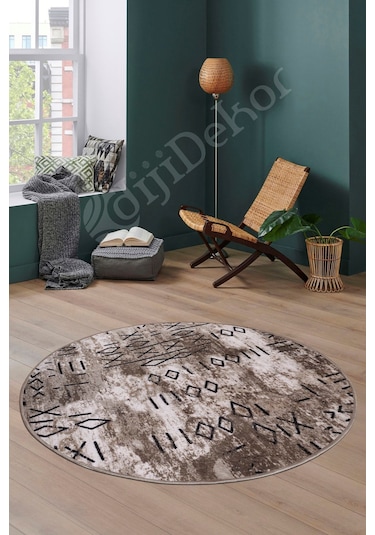 Dijidekor Halı Kahverengi Cool Yıkanabilir Yuvarlak Delüxe Yo...